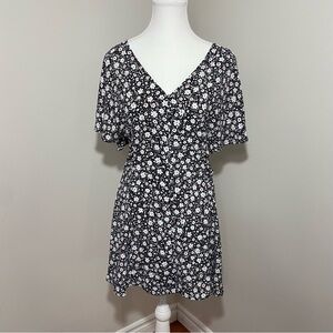 Zara Black and White Floral Button Down Mini Dress Medium